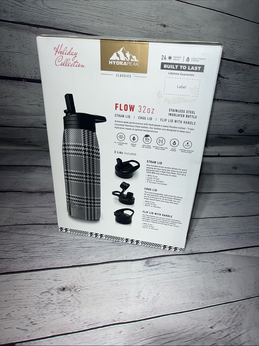 FLOW 32oz Stainless Steel Insulated Bottle - Black Plaid
